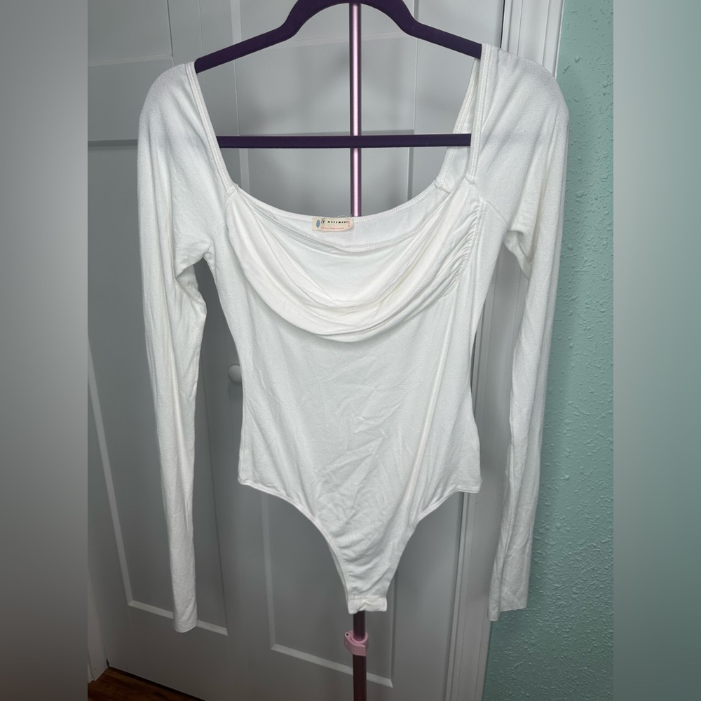 Free People Movement Streamline Med white bodysuit wrapover gathered detailing - Picture 2 of 6